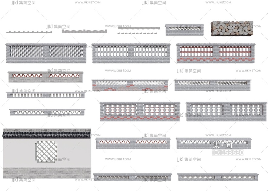 中式乡村矮墙_青砖墙_民居院墙3D模型