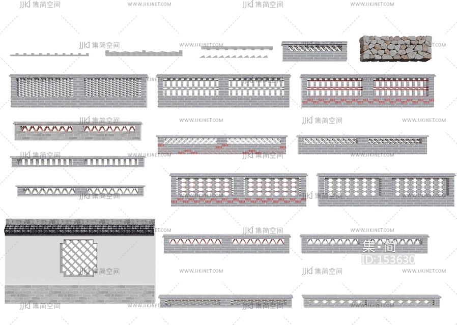 中式乡村矮墙_青砖墙_民居院墙3D模型