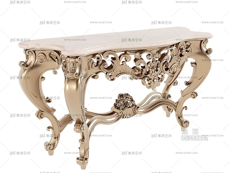 经典欧式白色木艺边几3D模型