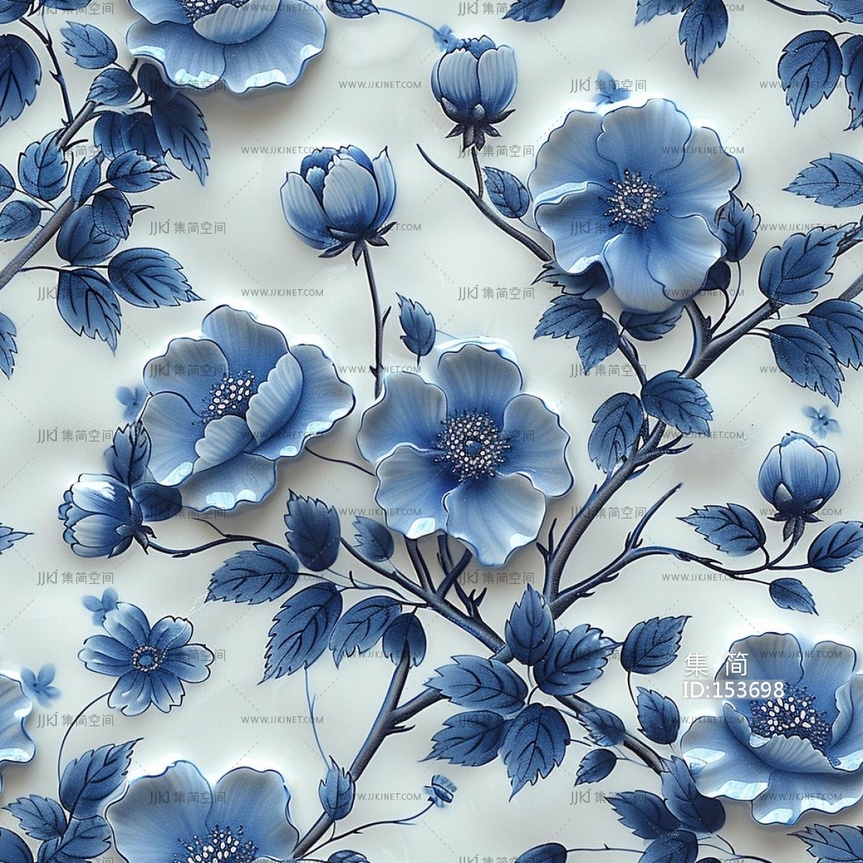 青花瓷无缝花草贴图