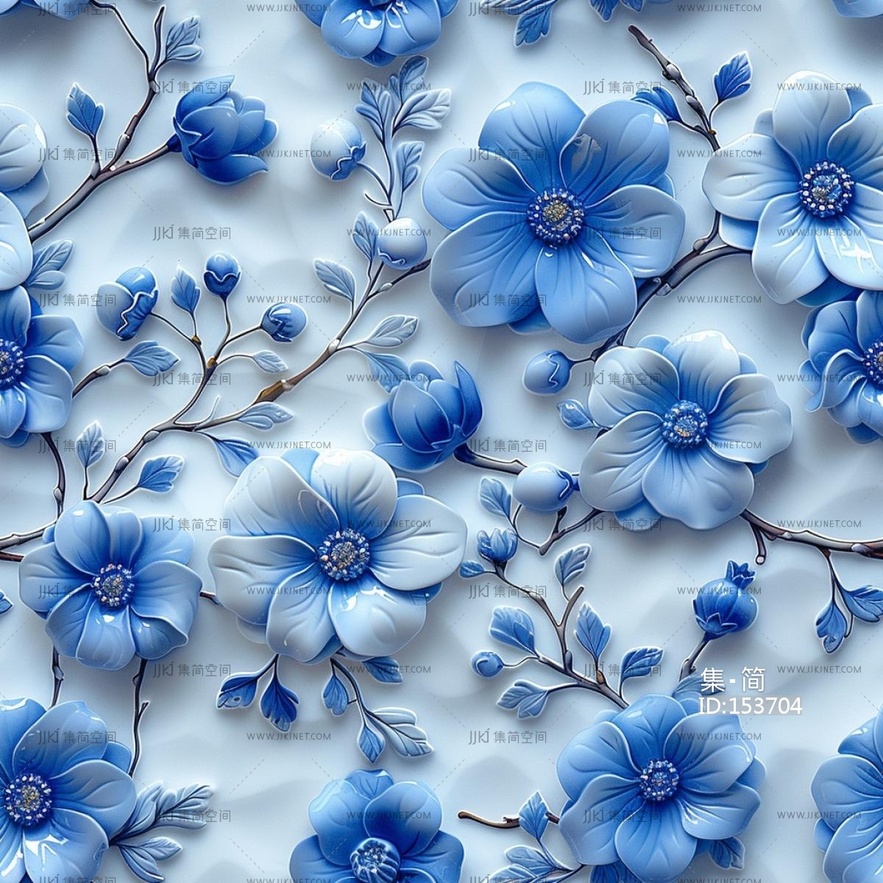无缝蓝色青花瓷花草电视背景贴图