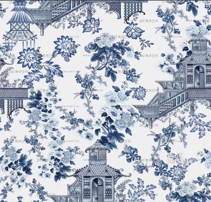新中式中式壁纸_新中式花布_碎花墙纸墙布壁布_布纹花布_青花瓷花布贴图I