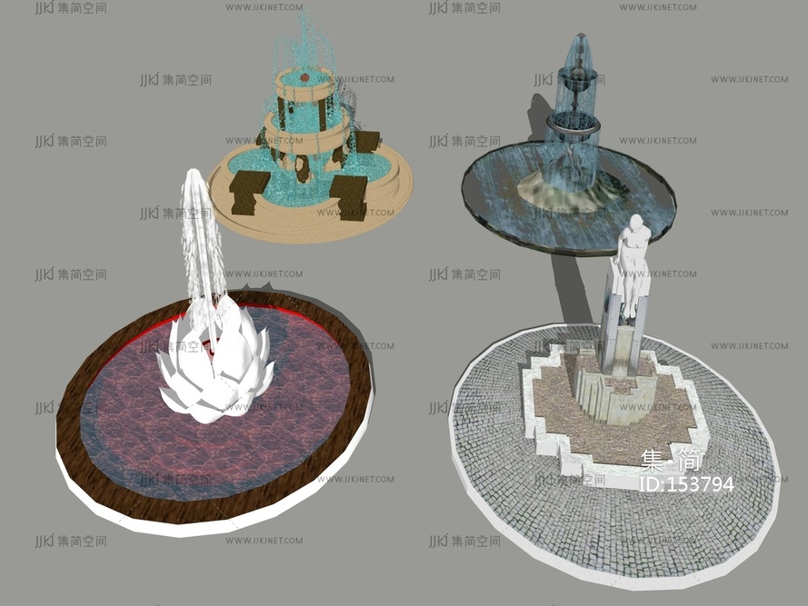 现代风格景观小品喷泉 su草图模型