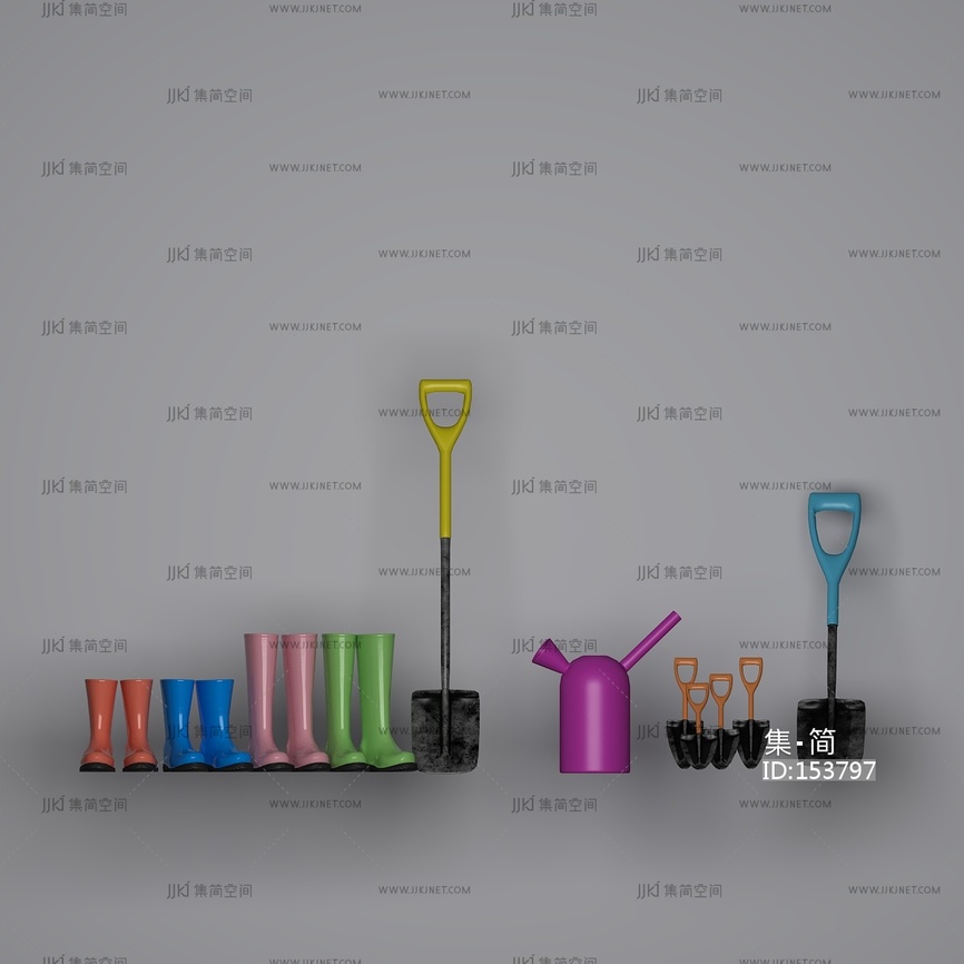 铁锹，雨具，农具,水鞋，雨鞋3d模型下载