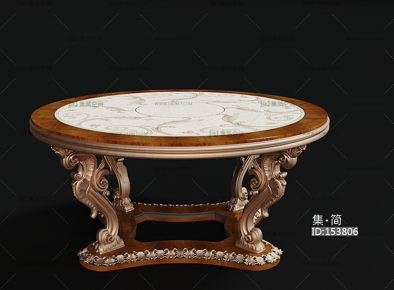 欧式古典奢华复古茶几圆形茶几3D模型