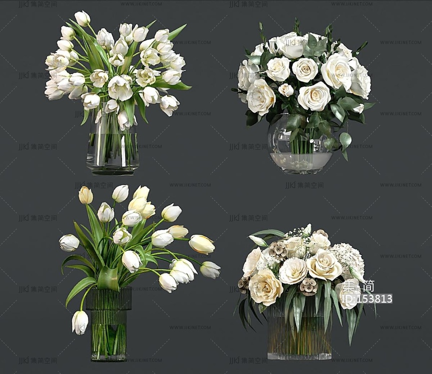 白色花瓶插花花艺SU模型