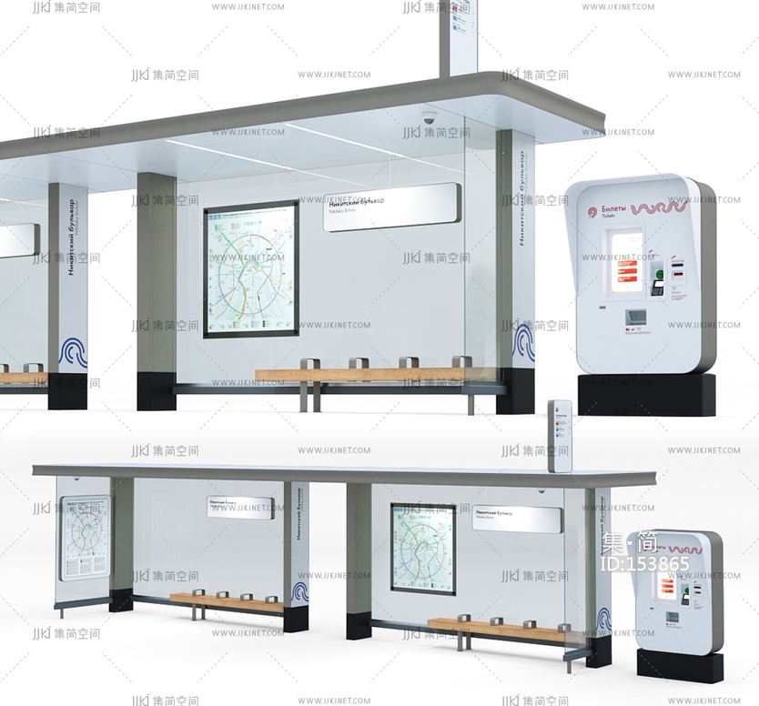 公用器材_公共交通站点，候车厅，3D模型