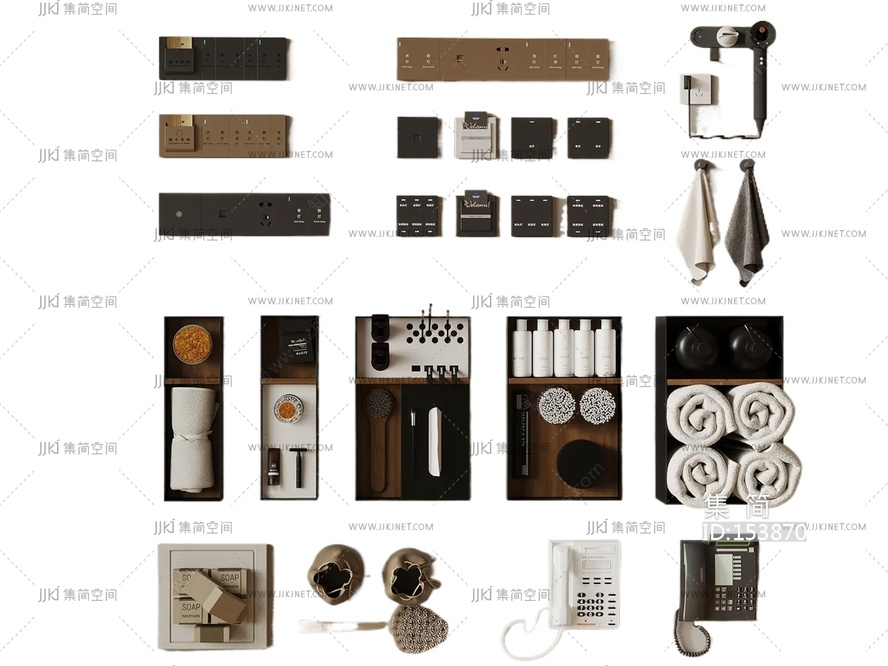 洗浴用品_现代酒店客房用品_洗漱用品客房开关吹风机3D模型