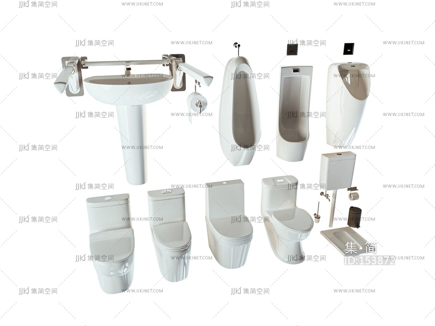 马桶_坐便器_小便斗_小便池_蹲便残疾人无障碍洗手池3D模型