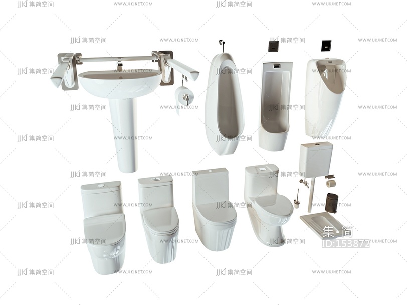 马桶_坐便器_小便斗_小便池_蹲便残疾人无障碍洗手池3D模型