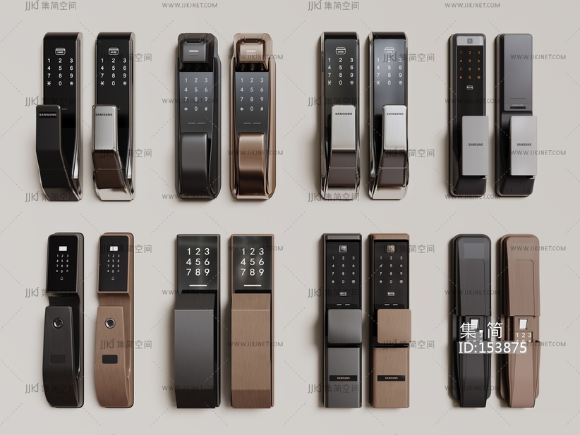 现代拉手_现代电子锁_防盗锁_指纹锁_智能锁_密码锁3D模型