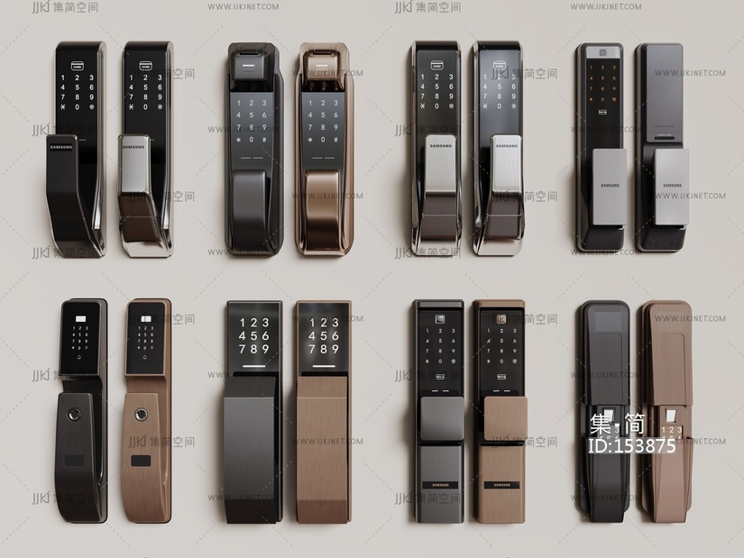 现代拉手_现代电子锁_防盗锁_指纹锁_智能锁_密码锁3D模型