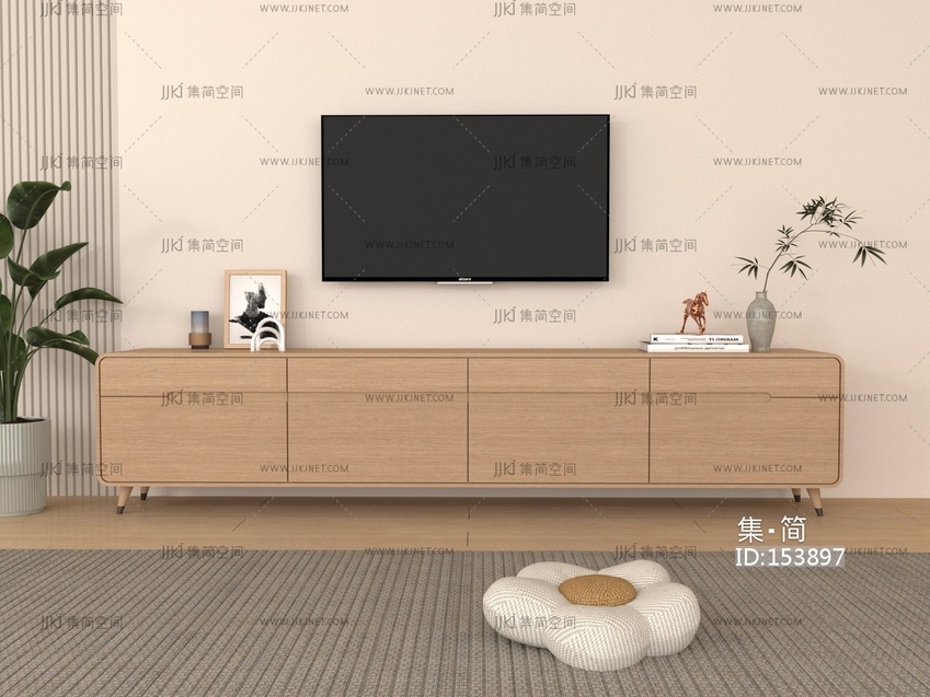 北欧原木风电视柜3D模型
