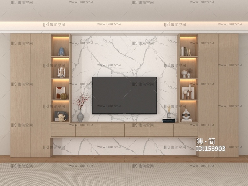 现代电视背景墙,3D模型