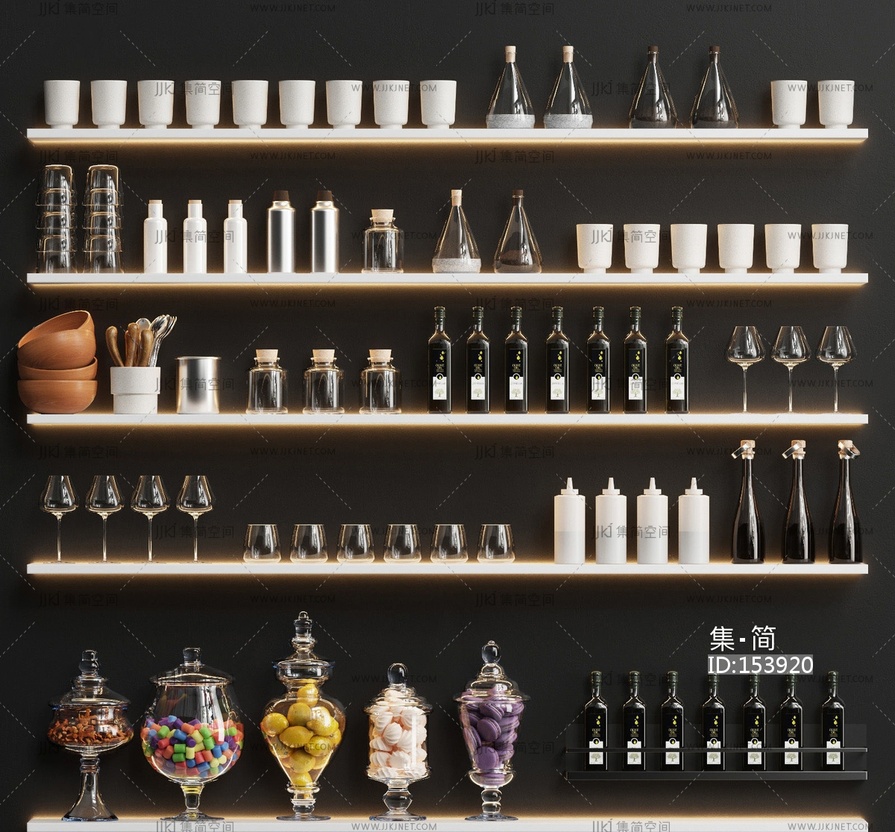 厨房用品_糖果罐_调味品_杯子SU酒杯酒瓶子模型