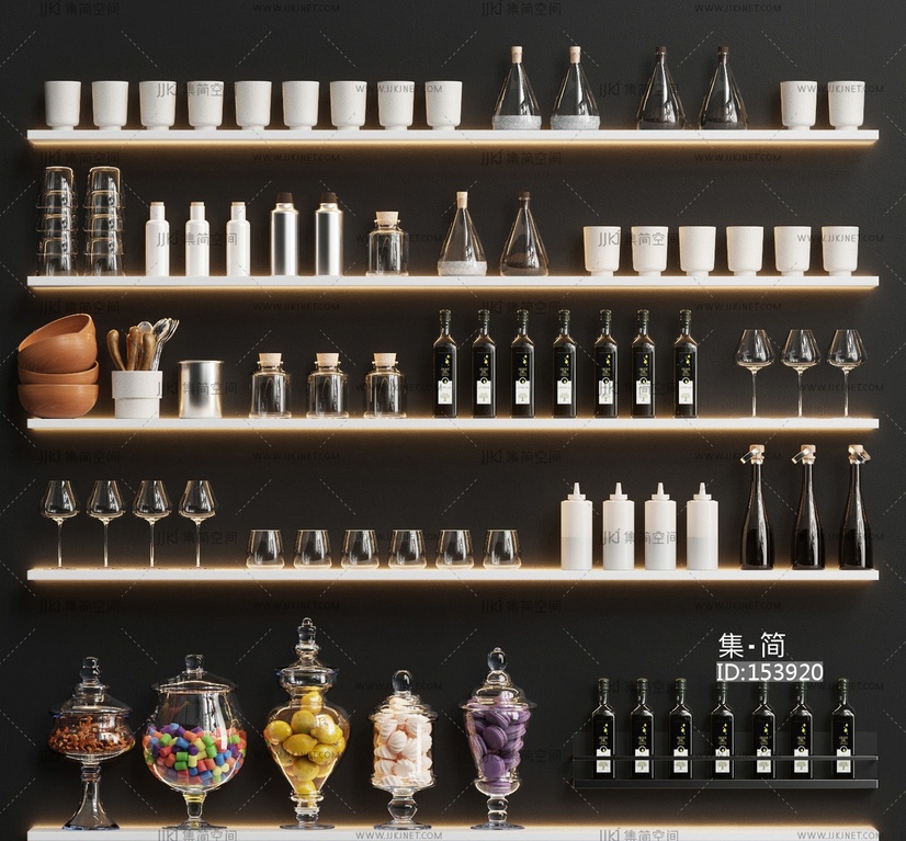 厨房用品_糖果罐_调味品_杯子SU酒杯酒瓶子模型