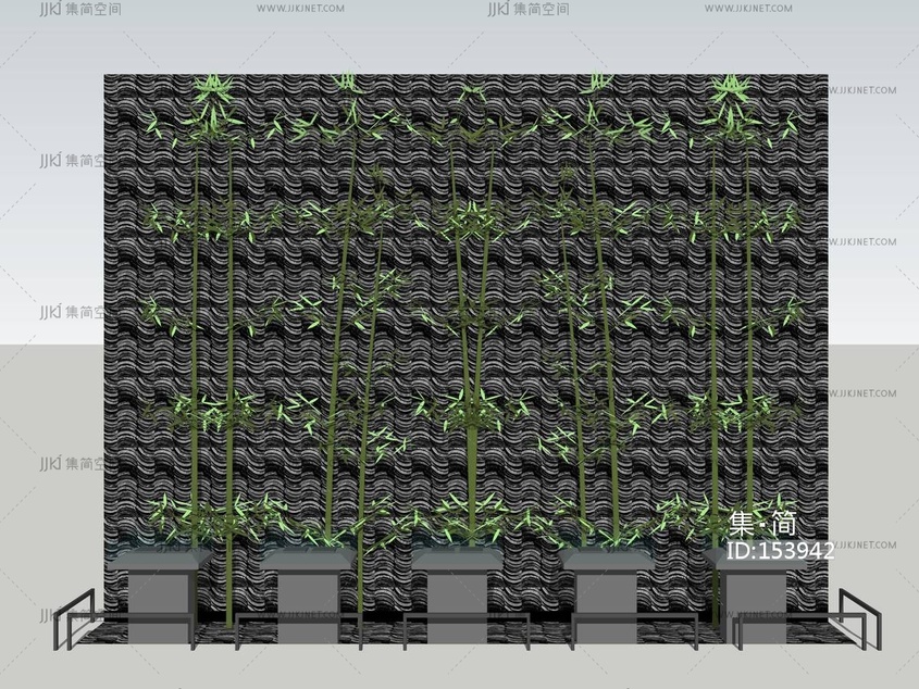 现代绿植景墙 su草图模型