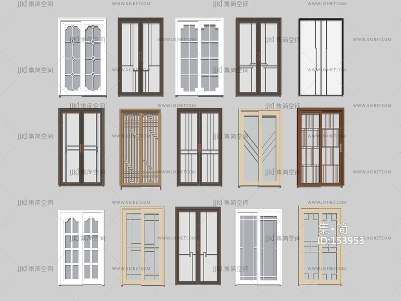 现代推拉门阳台门双开门厨卫门 su草图模型