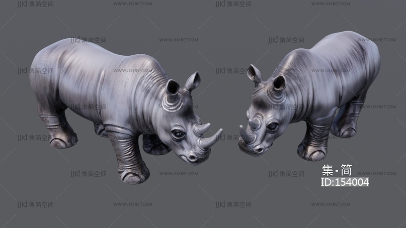 灰色犀牛雕塑 su草图模型