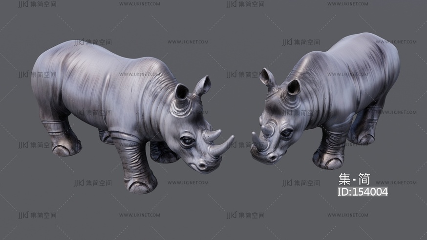 灰色犀牛雕塑 su草图模型