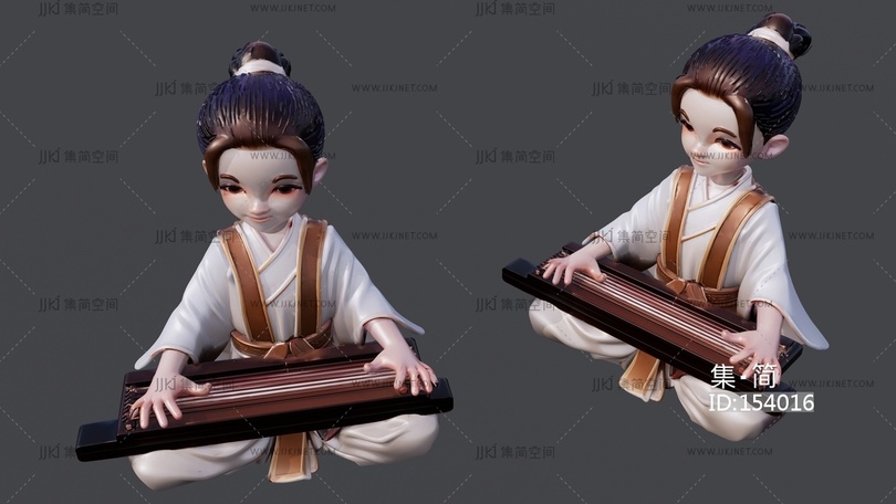 古装抚琴男孩 su草图模型