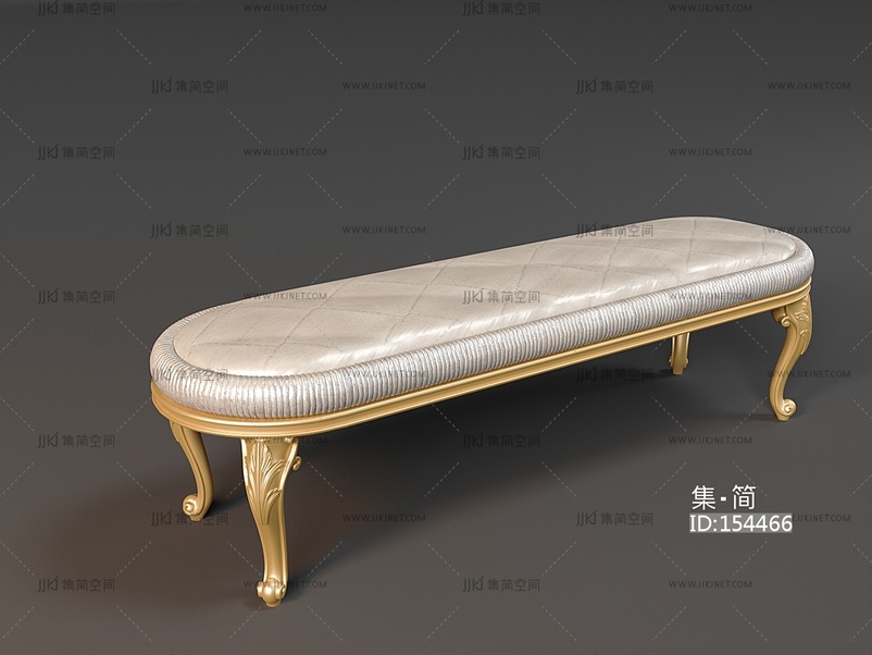 欧式法式床尾凳长条凳换鞋凳3d模型