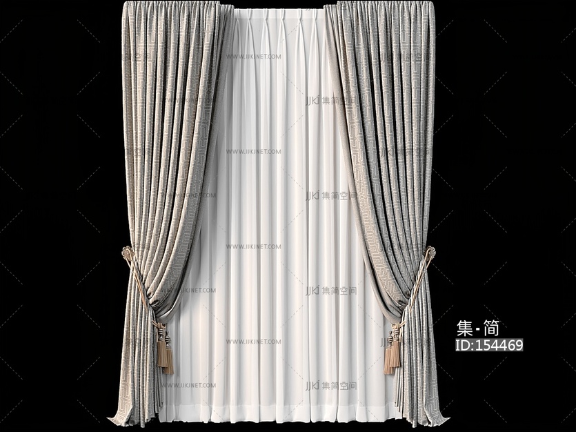 新中式窗帘现代窗帘3d模型