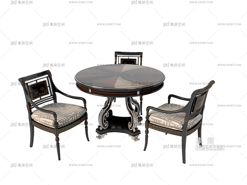 欧式美式圆桌餐椅椅子边桌3d模型