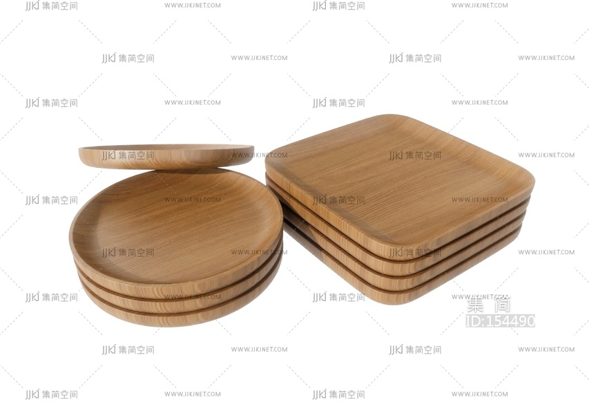 厨具_托盘_日式木碟_甜点盘_圆碟托盘SU模型