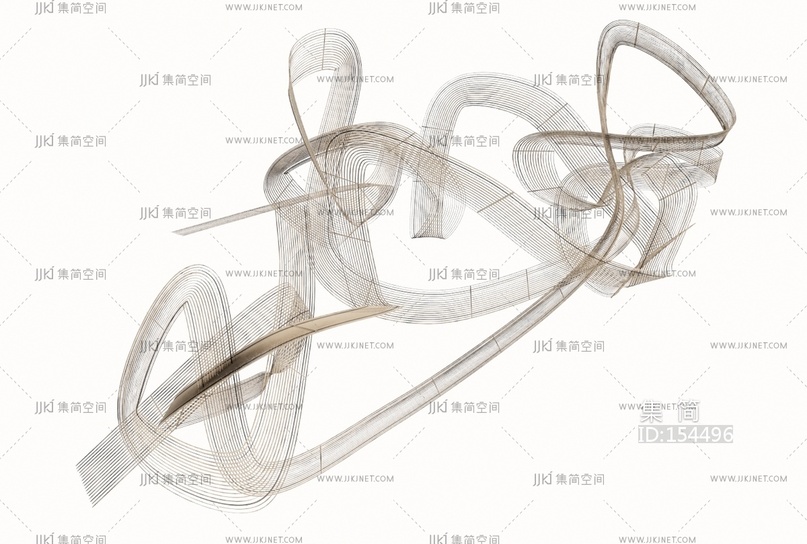 现代新中式艺术装置_藤条艺术丝带吊件_抽象艺术吊件SU模型zip