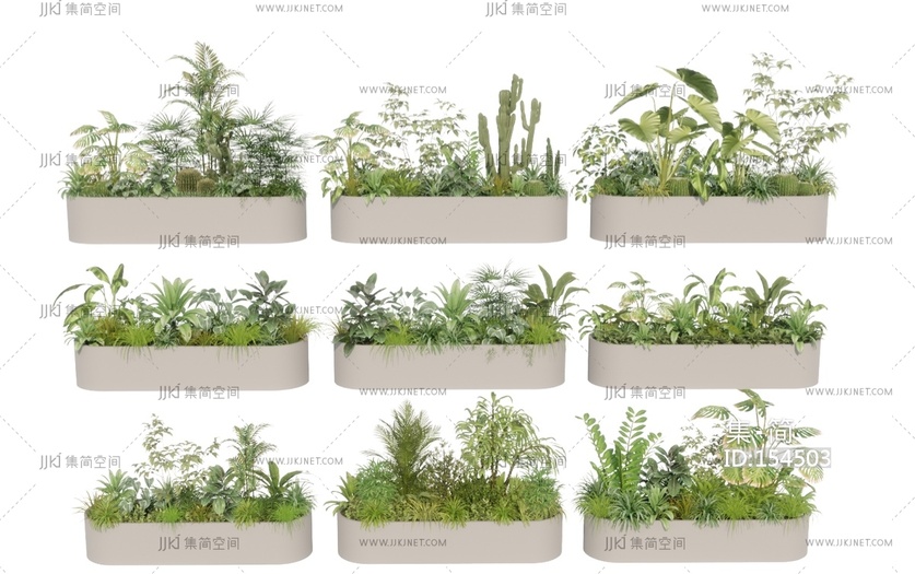 现代植物组合花箱SU模型
