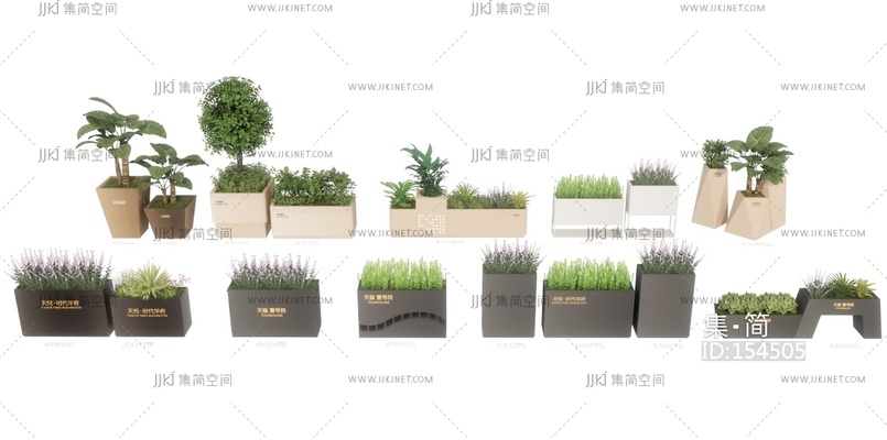 花箱_移动花箱_成品花箱花槽植物SU模型