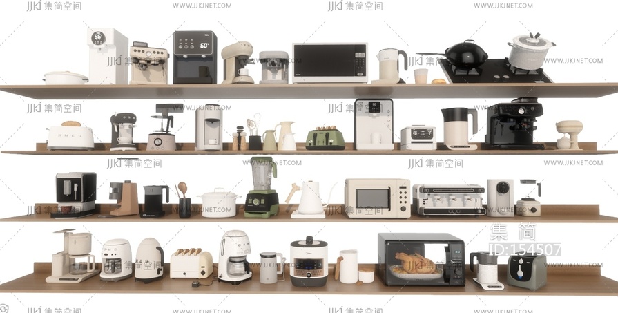 家用电器组合_厨房电器_烤箱_微波炉_咖啡机_饮水机SU模型