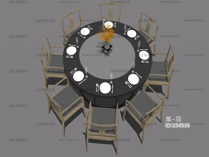 新中式餐桌椅组合 su草图模型