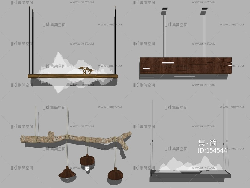 新中式吊灯装饰灯 su草图模型