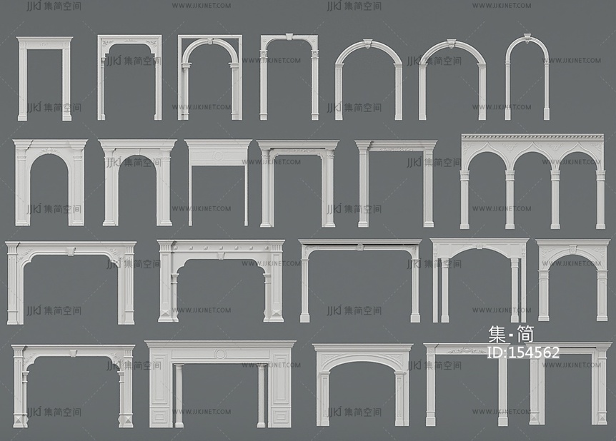 大门 门套 垭口 雕花门楣 雕花门套 罗马柱3D模型
