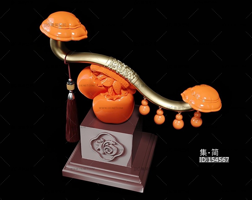 新中式如意摆件_柿柿如意摆件3D模型