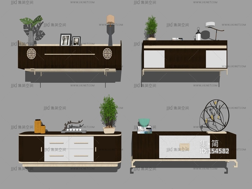 新中式风格电视柜 su草图模型