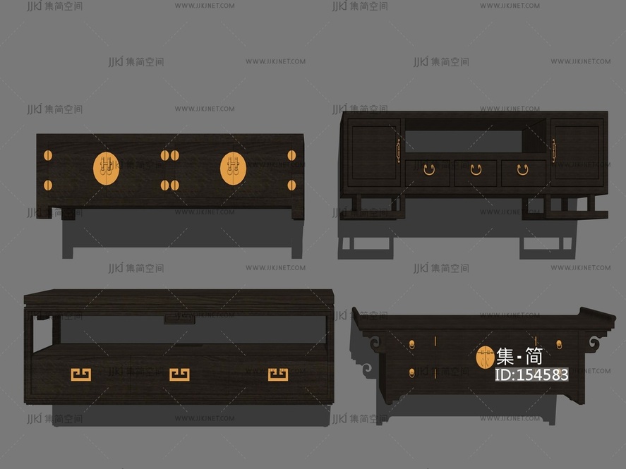新中式风格电视柜 su草图模型