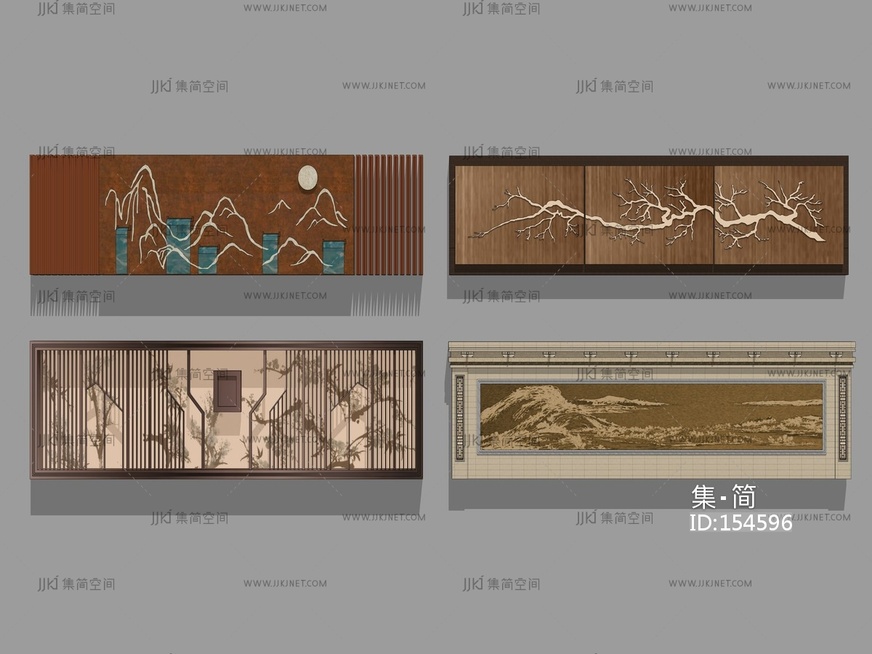 新中式景墙围墙 su草图模型