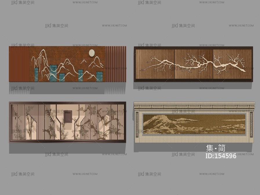新中式景墙围墙 su草图模型