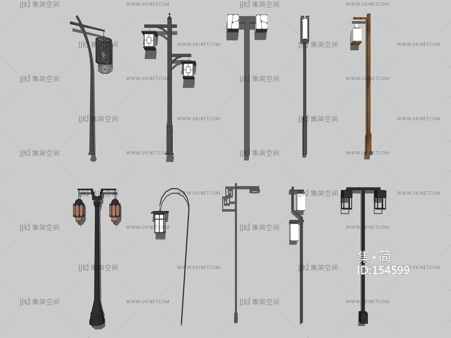 新中式路灯景观灯户外灯 su草图模型