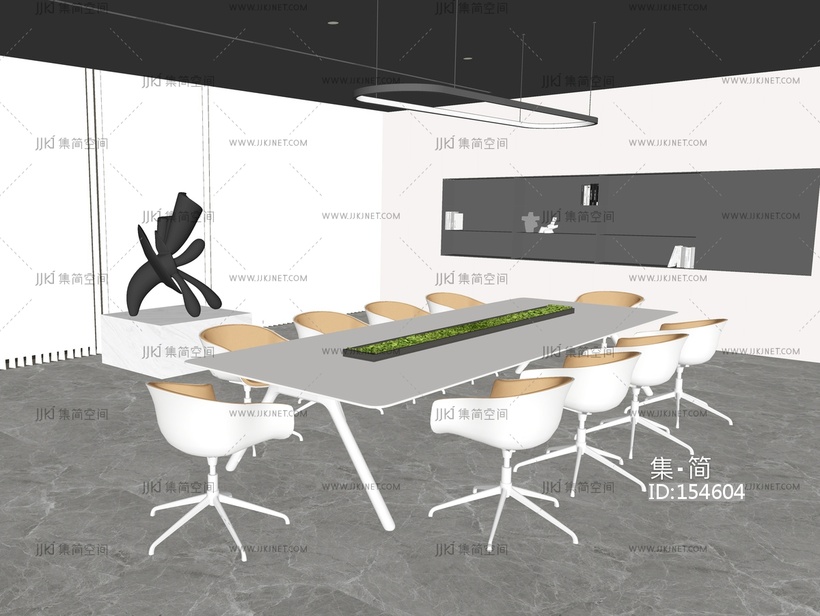 现代会议室小会议室会议桌椅SU模型