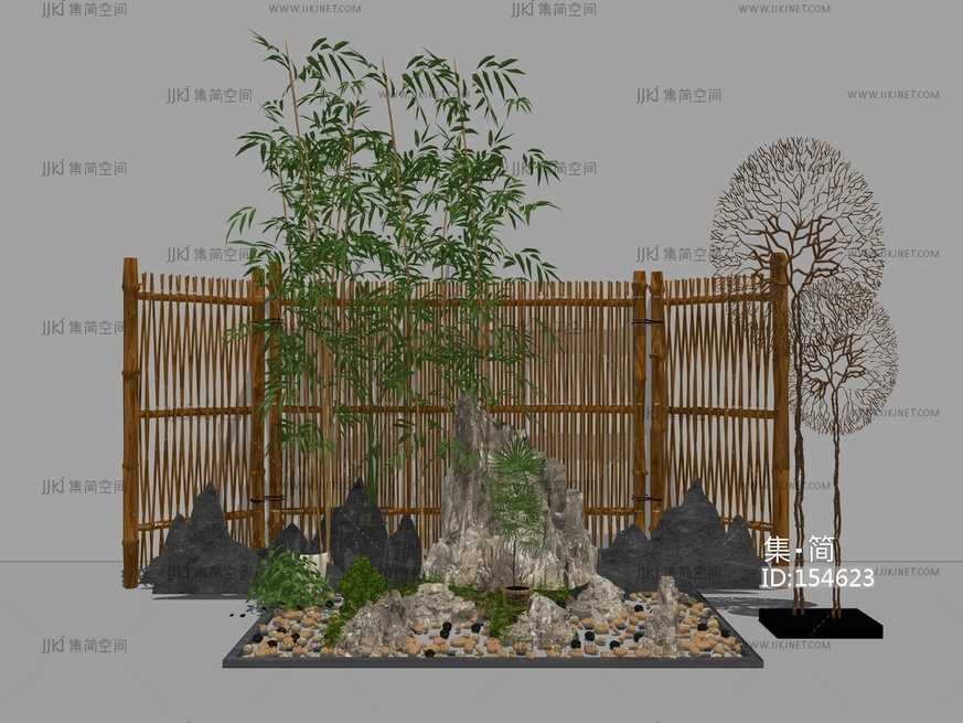 新中式花园庭院园艺小品 su草图模型
