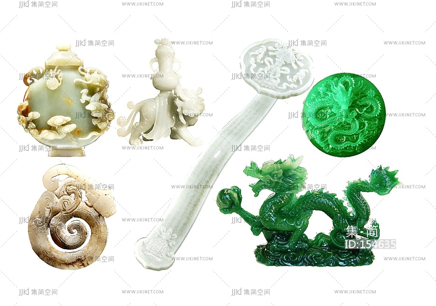 中式挂件_玉器翡翠剪影中式摆件装饰品玉如意su模型