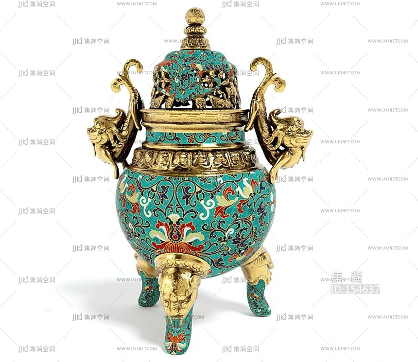 中式香炉古董摆件装饰品su模型