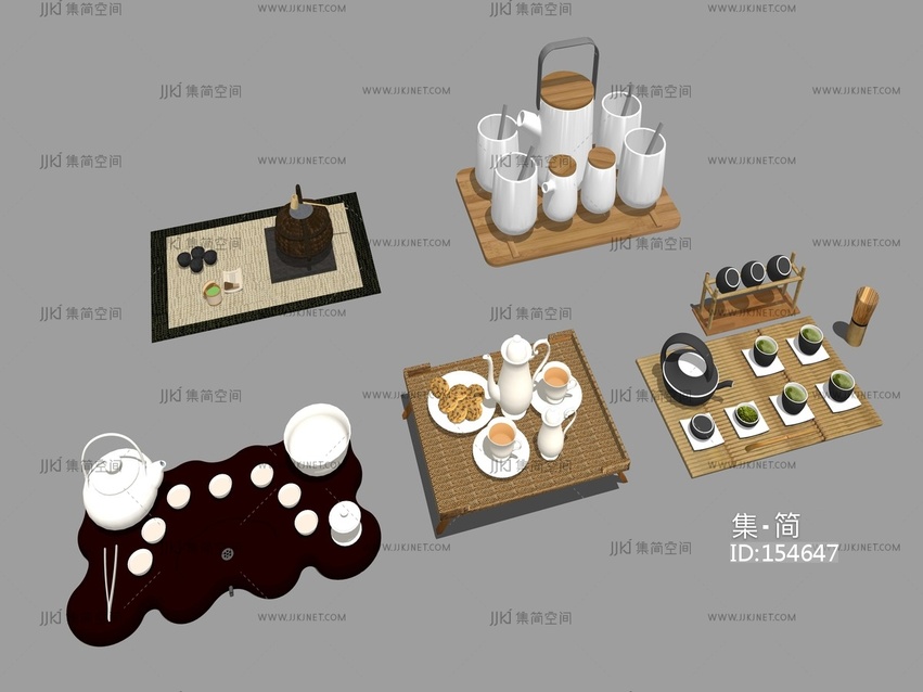 中式茶具茶杯茶壶 su草图模型
