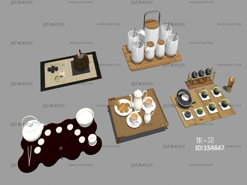 中式茶具茶杯茶壶 su草图模型