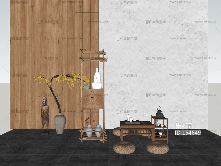 中式茶台茶具茶杯茶壶 su草图模型