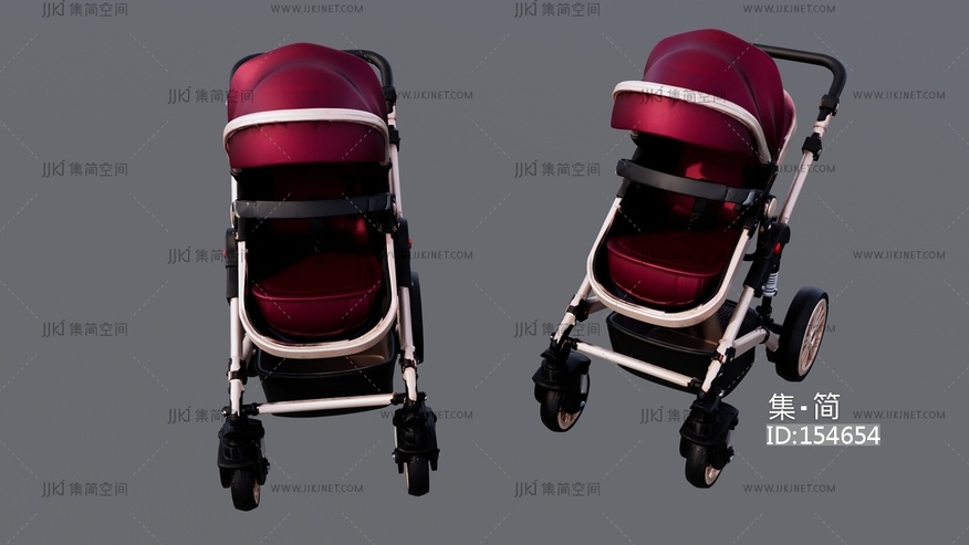 红色婴儿小推车 su草图模型